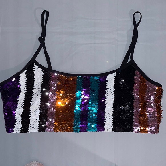 Diffuse sequin crop top striped multicolor ladies size 10 party sparkle orange - Picture 3 of 12